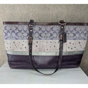 Coach Hampton Patchwork Purple Leather Canvas Tote Bag F13076